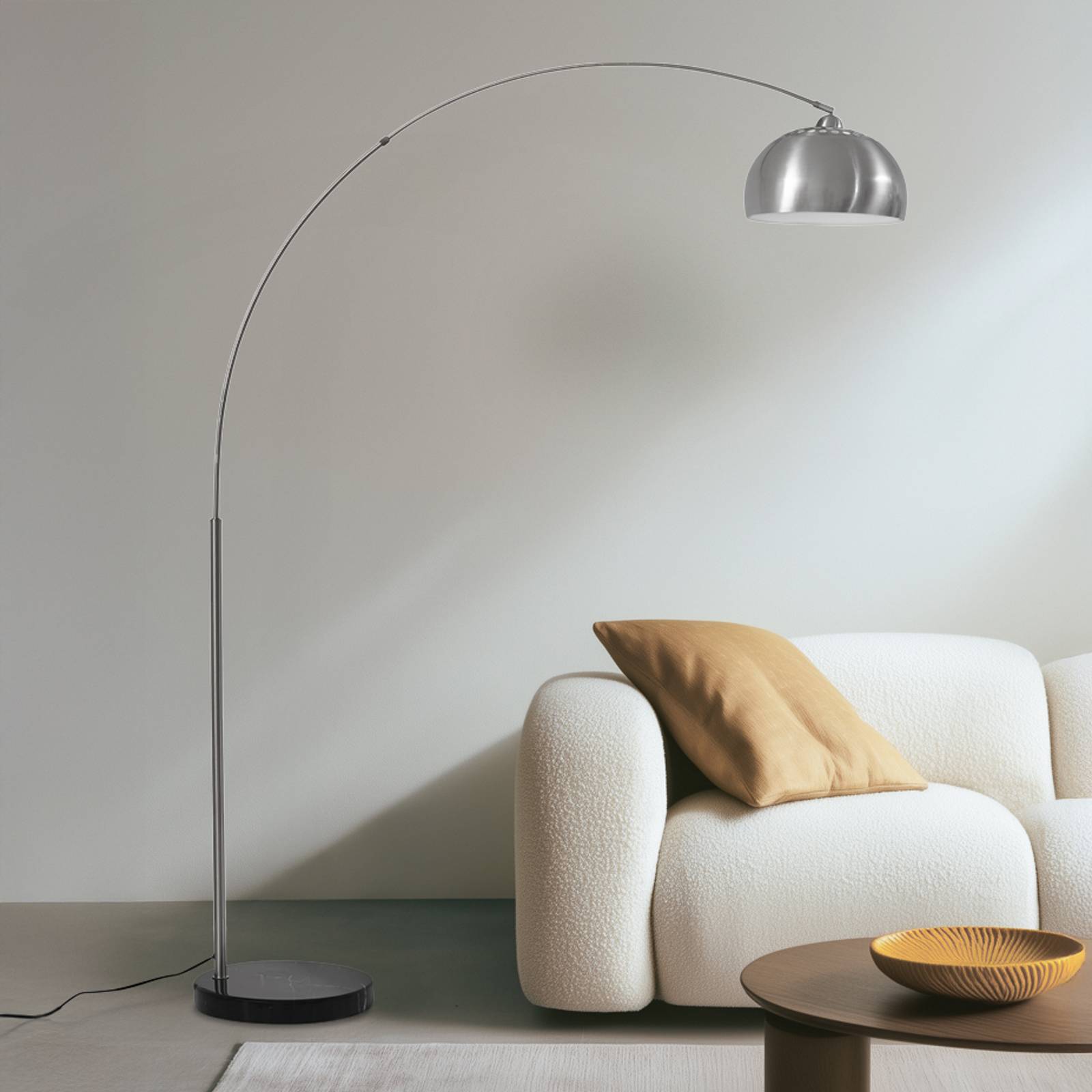 Bogenlampe Hernando Lindby, alu / grau / zink, für Wohn- / Esszimmer, Metall, Modern, Stehlampe