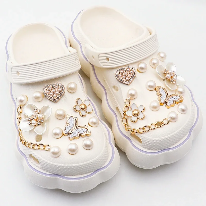 1 Set Perle Schuh Charms Set Kreative DIY Rosa Schuh Blume Diamant Schmetterling Strass Abnehmbare Kette Schnalle Schuh Dekoration