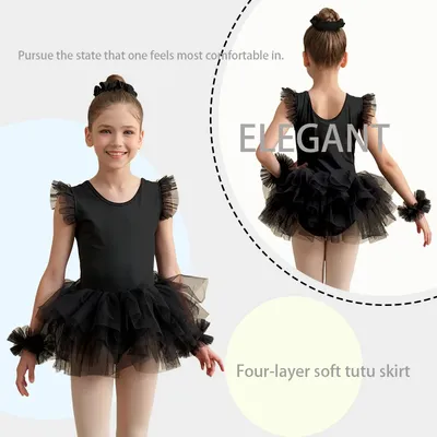 Mädchen 4-lagiges Tüll-Ballett-Tutu-Kleid, Trikot, modisch, professionelles Kinder-Tanz-Partykleid, Performance-Kostüm  Image