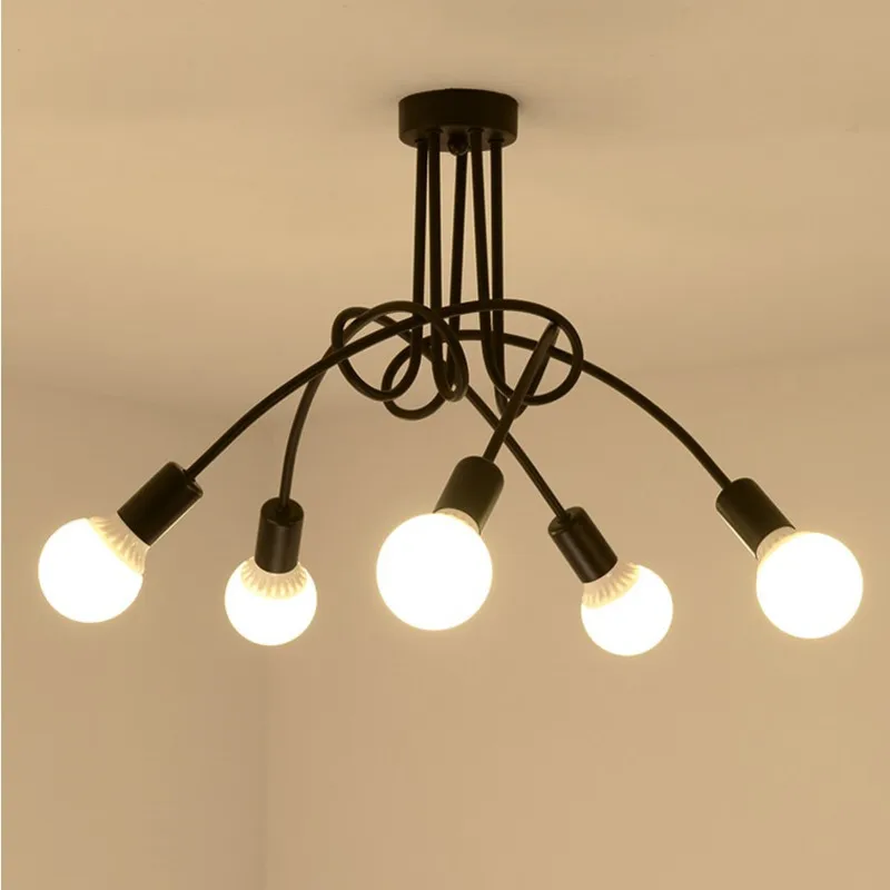 Retro Kronleuchter Schmiedeeisen LED Deckenleuchte Schwarz und Weiß E27 Licht Wohnzimmer Moderne Dekoration Home Beleuchtungskörper