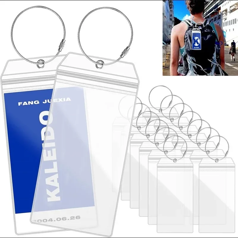 Cruise Ship Label Luggage Label Holder Royal Caribbean and Celebrity Cruise Ship with Zipper Seal and Steel Ring Thick PVC