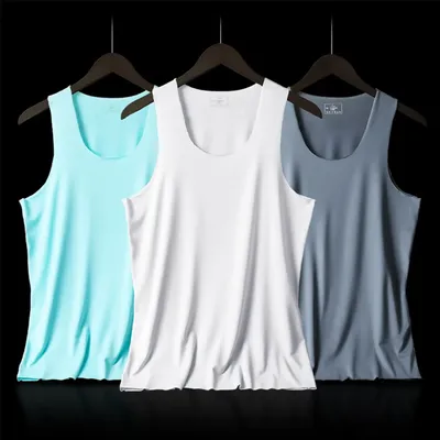 2PCS männer Weste Eis Seide Spurlose Fitness Sommer Dünne Enge Atmungsaktive Unterwäsche Jugend Sport Hürde Ärmelloses Unterhemd Image