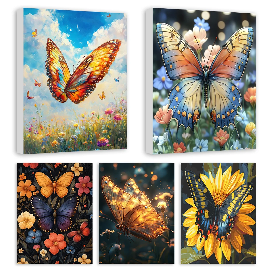 RUOPOTY Malen nach Zahlen, Ölblumen und Schmetterlingen, Farbmarker, Leinwandgemälde, Bild, Farbe zum Zeichnen, Geschenke, Heimdekoration Image