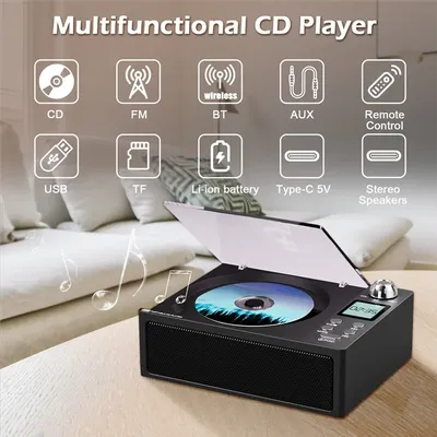 A37T-Clayer Dual Speaker Retro Portable CD Player Bluetooth, Hifi Sound Quality, Supports USB/TF Card/FM Audio Playback