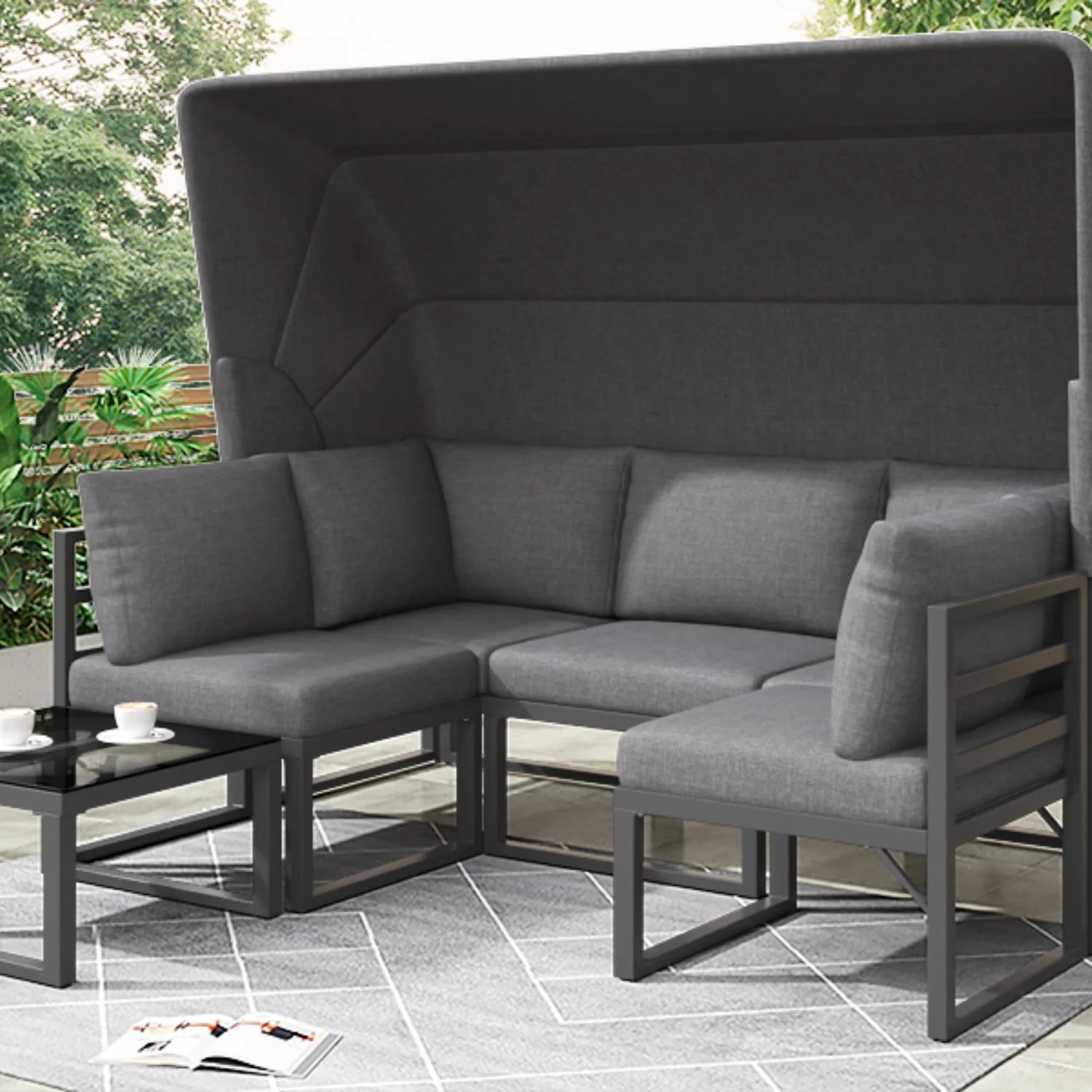 Garten-Lounge-Stuhl-Set, Gartenmöbel, Sitzgruppe, Balkonmöbel-Set mit wetterfestem Balkonhocker, Tisch für den Garten Image