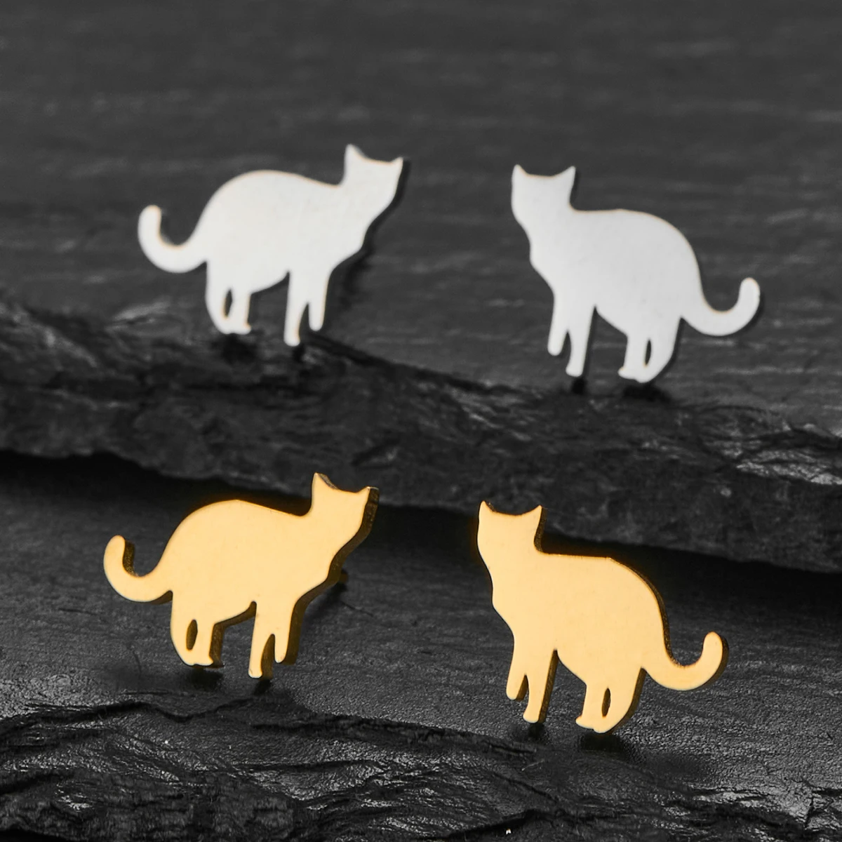 Vintage kleine glückliche Katze Ohrringe für Frauen Mode niedliche Tier Ohrringe Edelstahl Kätzchen Ohrstecker Piercing Schmuck Zubehör Image