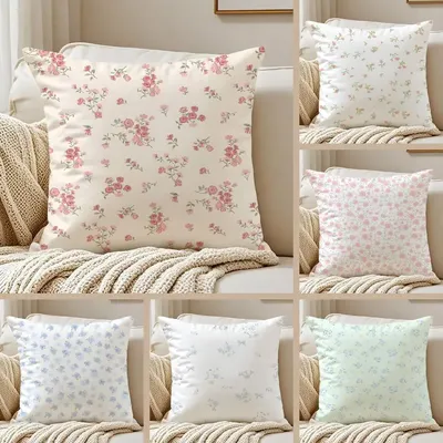 Elegante Blumen mit künstlerischen Mustern, Anti-Dustmite-Kissenbezug, unsichtbarer Reißverschluss, seidiger kurzer Plüsch-Sofa-Kissenbezug Image