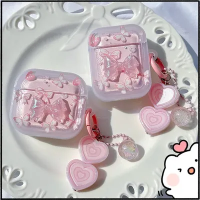 Schutzhülle im rosa Schmetterlings-Design für Apple AirPods Pro/Pro2 Bluetooth-Kopfhörerhülle, tragbares Audio-Video-Gerät, Zubehör Image