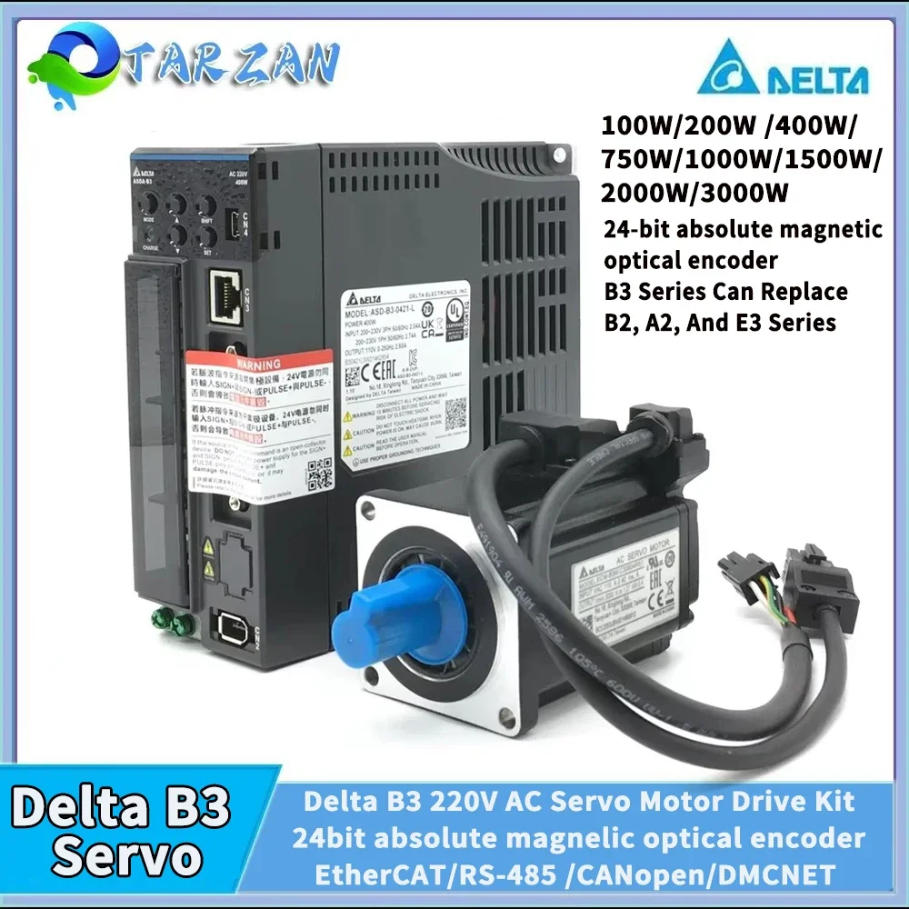 Delta B3 220 V AC-Servomotor-Antriebssatz 400 W 750 W 60 80 130 180 mm Flansch 24 Bit Absolut ersetzen B2 A2 E3 Pulse/EtherCAT/CANopen Image