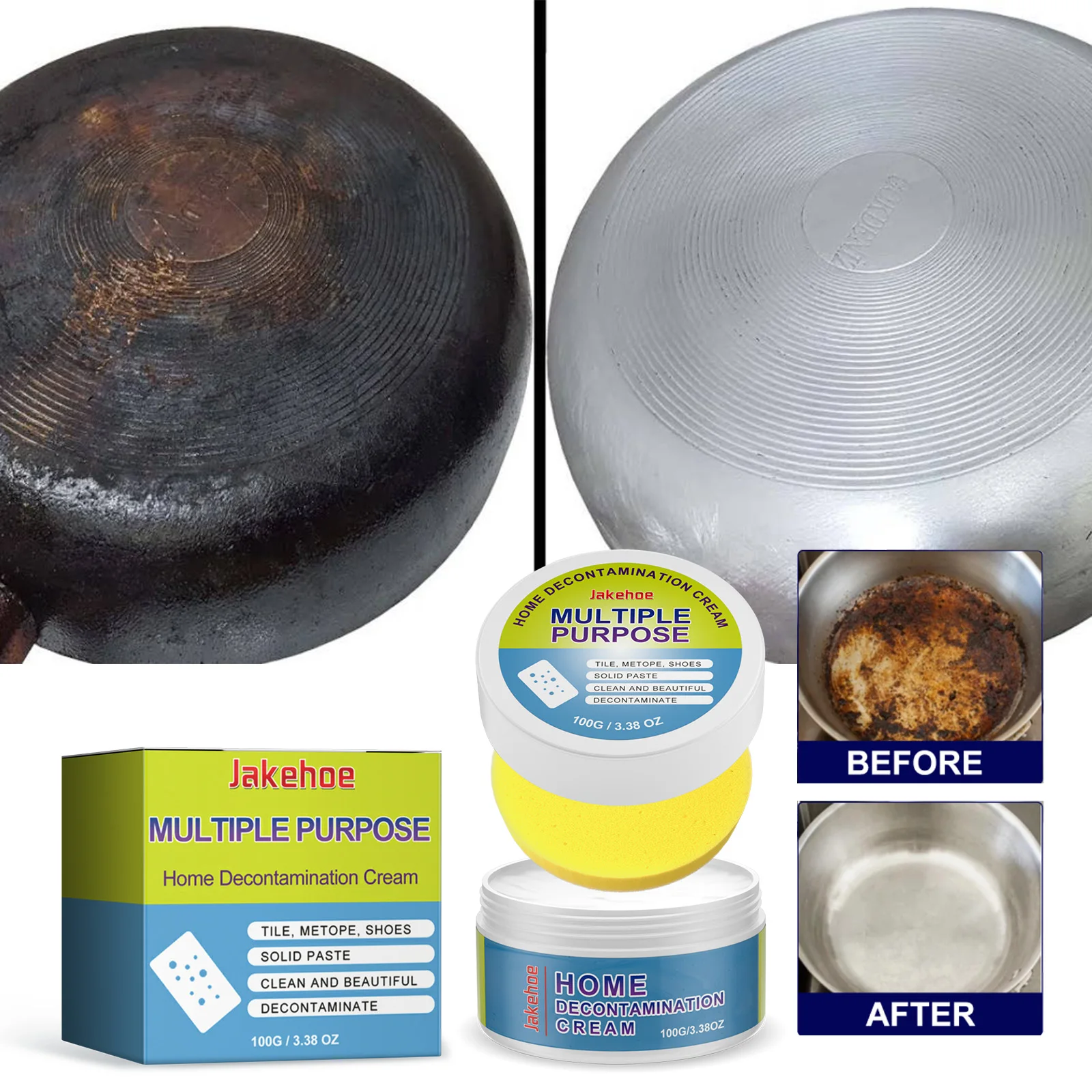 JAKEHOE Mehrzweck-Reinigungscreme, leistungsstarke Dekontamination, Küchenpaste, Metallkratzer, Entferner, Fleckenpolier-Reinigungscreme Image