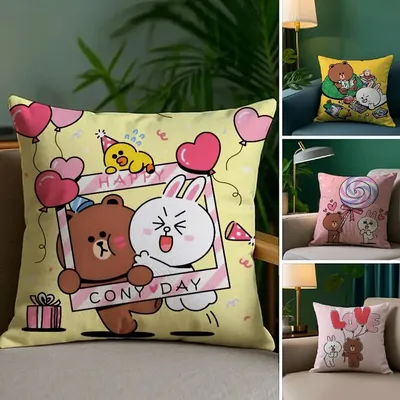 B-Brown Bear und C-Cony Kissenbezug, Plüschstoff, weicher, doppelseitiger Druck, Sofa-Kissenbezug, Überwurf-Kissenbezüge Image