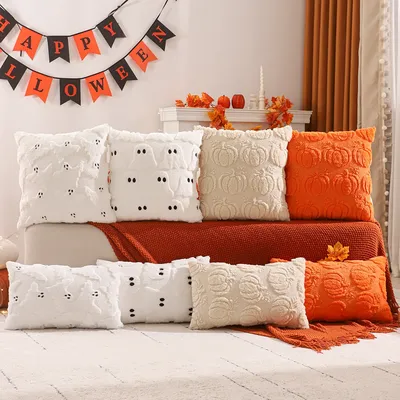 1PC Halloween Dekoration Dekokissenbezug Kürbis Geist Quilten Plüsch Herbst Thanksgiving Erntehaus Wohnzimmer Image