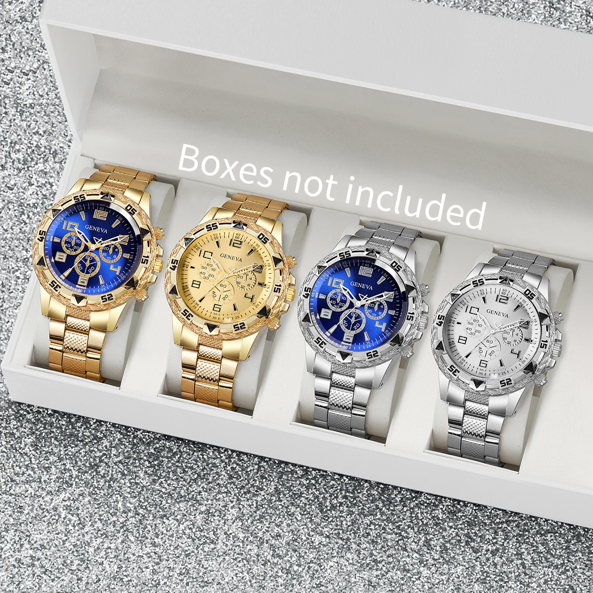 4 Teile/satz Männer Business Uhren Mode Große Zifferblatt Analog Quarzuhr für Männer Uhr Geschenk Relogios Masculino (Ohne Box) Image
