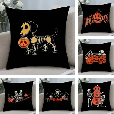 Halloween Kürbis Schädel Kissen Fall Plüsch Stoff Weiche Doppelseitige Druck Hause Sofa Hohe Qualität Kissenbezug Überwurf Image