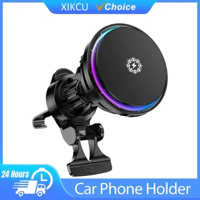 15 W Eiskühlung RGB Magnetisches kabelloses Autoladegerät Telefonhalter Schnellladestation für Magsafe iPhone 16 15 14 13 12 Pro Max Image