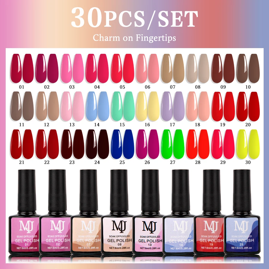 MJ 8ML Gel-Nagellack-Set inklusive rot-rosa Nude-Gel-Nagellack-Set UV-LED Soak Off Polish Home DIY-Geschenke Image