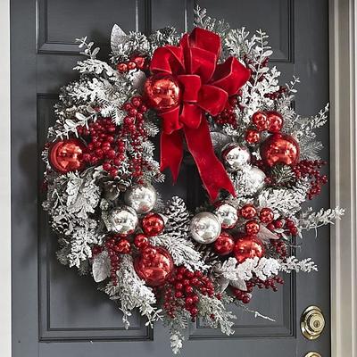 Christmas Flocking Wreath Garland Outdoor for Front Door Winter Wreath Window Wall Decoration Wreath Door Hanging Xmas Garland Decorations Christmas Wreath Rattan Upside Down