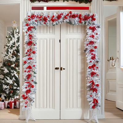 Christmas Flocking Wreath Garland Outdoor for Front Door Winter Wreath Window Wall Decoration Wreath Door Hanging Xmas Garland Decorations Christmas Wreath Rattan Upside Down