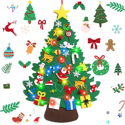 DIY Felt Christmas Tree with Lights, 30 Detachable Ornaments 40 Colorful LED Lights, Craft for DIY Christmas Decorations for Toddlers, Xmas Gifts, Door Wall Hanging