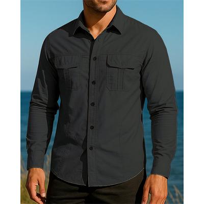 Men's Hiking Shirt Military Shirt Waterproof Shirt Long Sleeve Turndown Shirt Top Outdoor Breathable Nylon Black Army Green Khaki Hunting Fishing Camping / Hiking / Caving