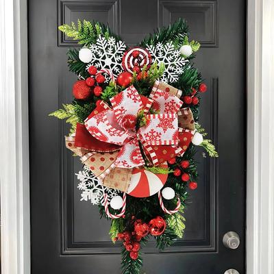 Christmas Wreath Outdoor for Front Door Winter Wreath Window Wall Decoration Peppermint Candy Cane Wreath Christmas Upside Down Tree Christmas Door Christmas Candy Upside Down Tree