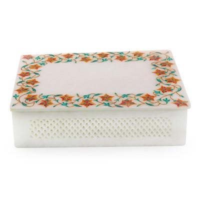 Marble inlay jewelry box, 'Jasmine Garland'