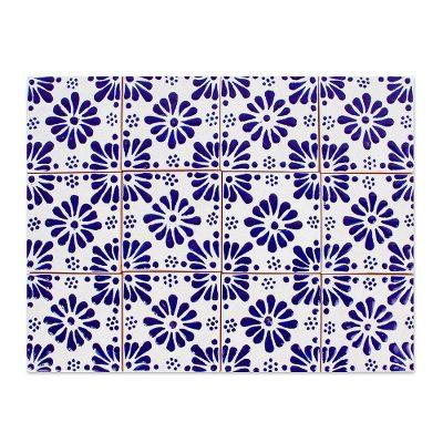 Cobalt Feathers,'Blue and White Talavera-Style Tiles (Set of 12)'