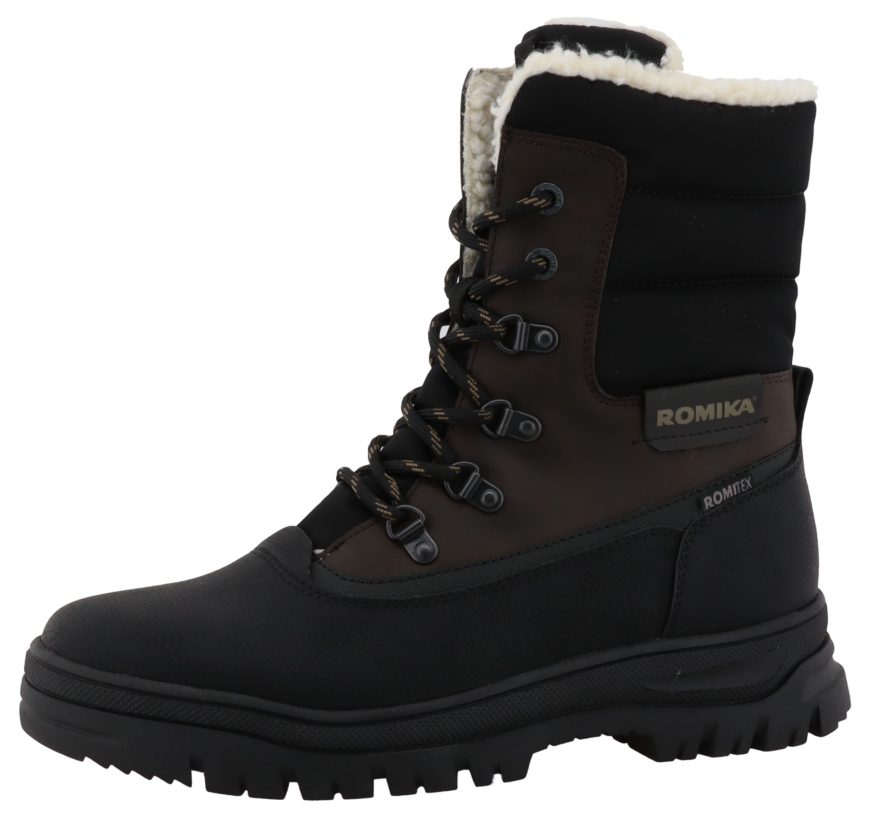 Winterstiefel ROMIKA, Damen, Gr. 42, schwarz (schwarz, mokka), Lederimitat, Textil, Schuhe Winterstiefel, Winterstiefel, Outdoorschuh mit ROMITEX-Membran