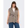 Strickweste ONLY CARMAKOMA "CARKATIA SL RIB WRAP VEST KNT", Damen, Gr. S, braun (fungi detail:melange), Strick, Rippstrick, Obermaterial: 50% Viskose, 27% Nylon, 23% Polyester, meliert, modisch, regular fit, tiefer V-Ausschnitt, Westen