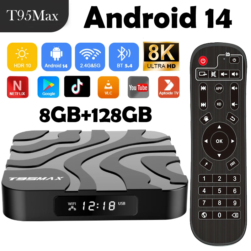 Smart TV Box Android14 T95 Max Allwinner H618 Bluetooth 5.4 Einstellungen Top Box HDR10 Media Player TV Box Unterstützung Google Dual WiFi Image