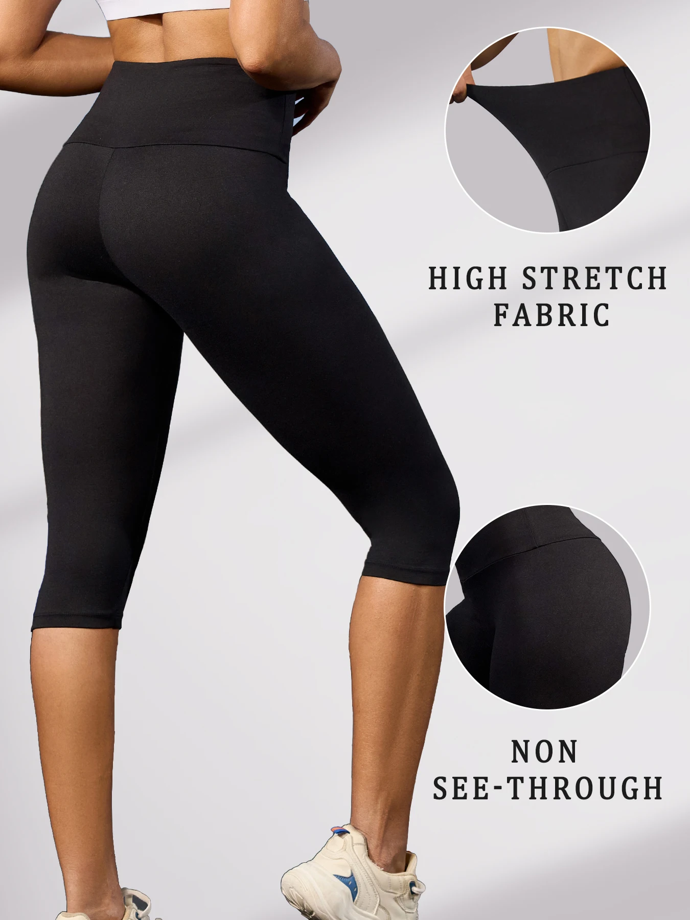 Damen-Caprihose mit hoher Taille, superweich, nicht durchsichtig, für Workout, Yoga, Laufen, sportlich, Push-up-Leggings für Fitnessstudio und Fitness Image