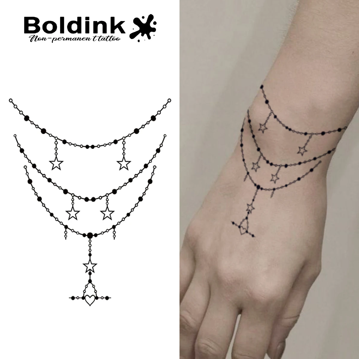 BOLDINK Fresh Star Armbandmuster, wasserfest, lichtecht, Tattoo-Aufkleber für Damen, modisches Accessoire, hält 1–2 Wochen Image