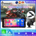 Podofo Lettore multimediale portatile da 8,1 pollici con touch screen per moto CarPlay Android Auto con radio FM Bluetooth