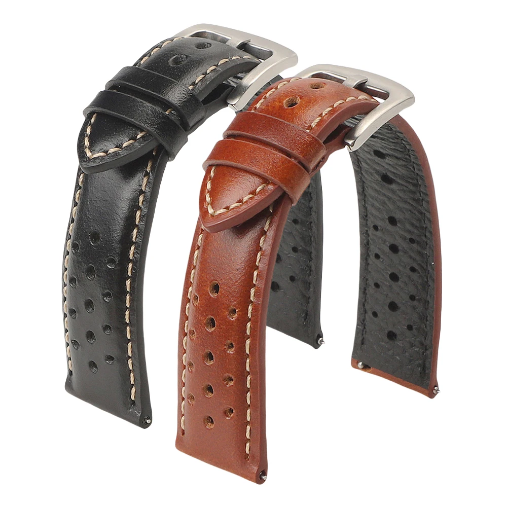 Echtes Rindslederarmband, atmungsaktives Retro-Armband für Samsung Galaxy Watch 6 5 für Seiko 18 mm, 19 mm, 20 mm, 22 mm Image
