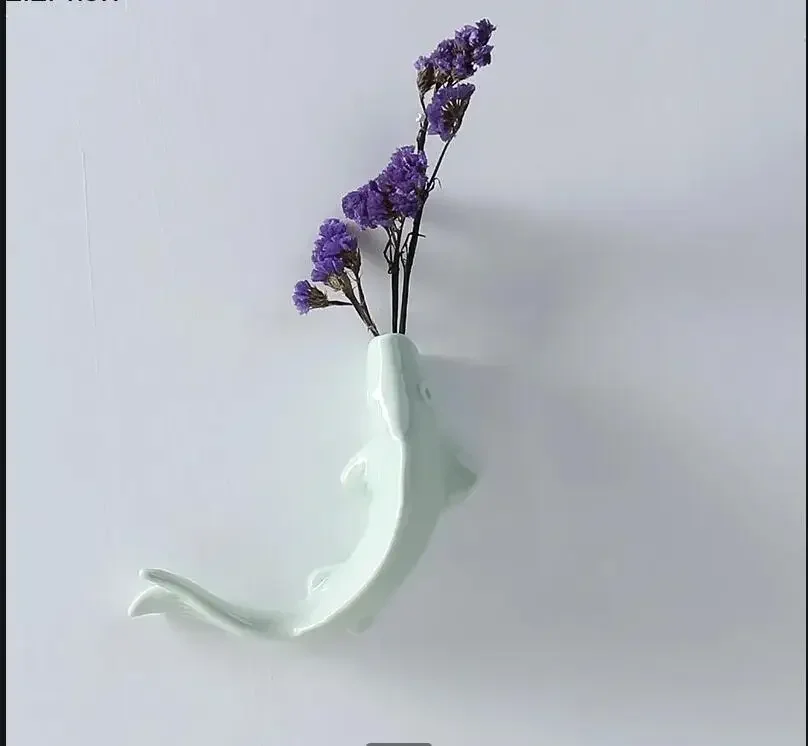 Fisch Wandvase Keramik Blumenarrangement Flasche Blumenvase Wandbehang Dekoration Kunsthandwerk Heimdekoration Zubehör Vasen Image