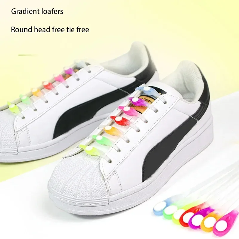 12 Stück modische elastische Silikon-Schnürsenkel für Turnschuhe, Schnürsenkel ohne Krawatten, Farbverlaufs-Schnürsenkel ohne Binden, Freizeitschuh-Zubehör Image