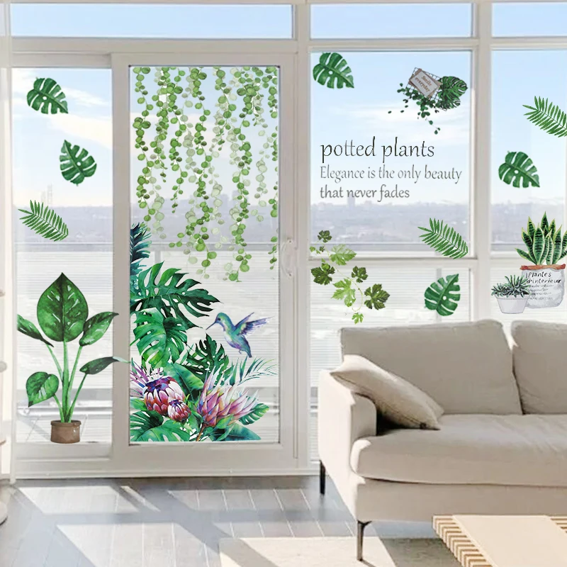 1PC Abnehmbare Tropische Blätter Blumen Wand Aufkleber Hause Wohnzimmer Dekorative Grüne Blätter Pflanzen DIY Aufkleber Tapete Supplie Image