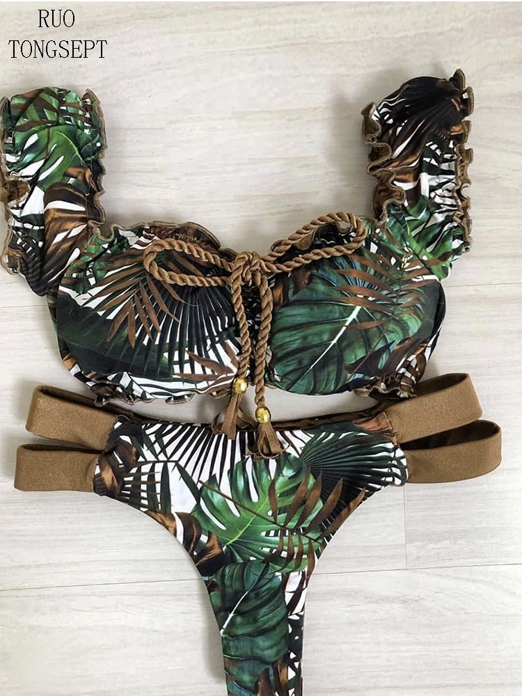 RUOTONGSEPT Neues Push-Up-Bikini-Set für Damen, Badeanzug, Rüschen, Biquini, Bademode, sexy, brasilianischer gerippter Strandmode-Badeanzug Image
