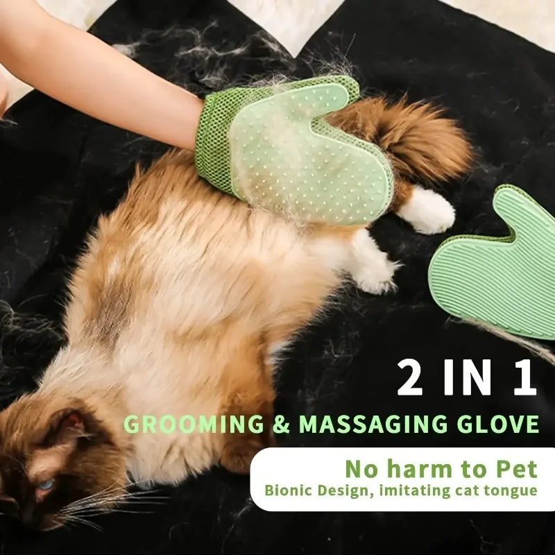 2-in-1-Massagehandschuh für die Tierpflege, harmlos, sanft, effizient, Fellsammler für Hunde und Katzen, handwaschbarer, wiederverwendbarer Badekamm für Katzen Image