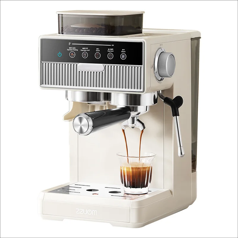 3-in-1-Kaffeemaschine mahlt Kaffeebohnen + Dampfmilchschaum + 15 Bar Espresso-Automatikreinigung, 20-Gang-Mahlung, LCD-Touchscreen
