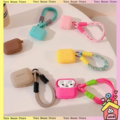 Geeignet für Airpods4 Kopfhörer Schutzhülle Geflochtenes Seil Dopamin Kontrast Hängendes Seil Airpods Schutzhülle Silikon Image
