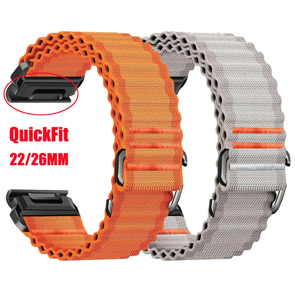 22 mm 26 mm Schlaufen-Nylon-Schnellverschlussarmband für Garmin Forerunner 965 955 970 Fenix 8 7X 7 Pro 6X 6 5X 5Plus Quatix 8 Enduro 3 Band Image