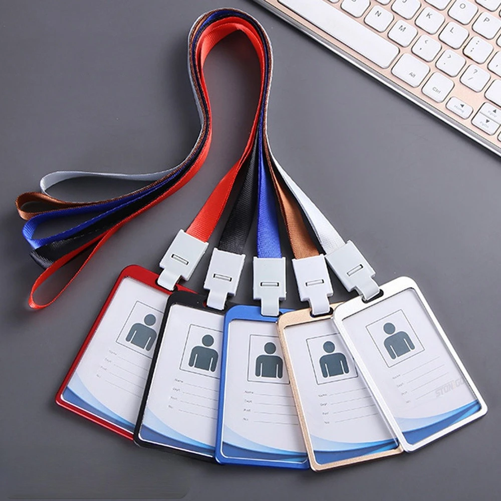 Vertikales Visitenkartenetui mit Ausweis, Aluminiumlegierung, Ausweishalter, Umhängeband, Stonego Company Office Supplies Image