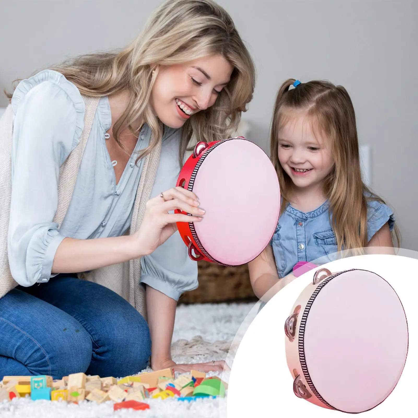 Kinder-Tamburin-Trommel, tanzende Handtrommel für Erwachsene, 20,3 cm große Tamburine, professionelles Anfänger-Musikinstrument für Teenager und Kinder Image