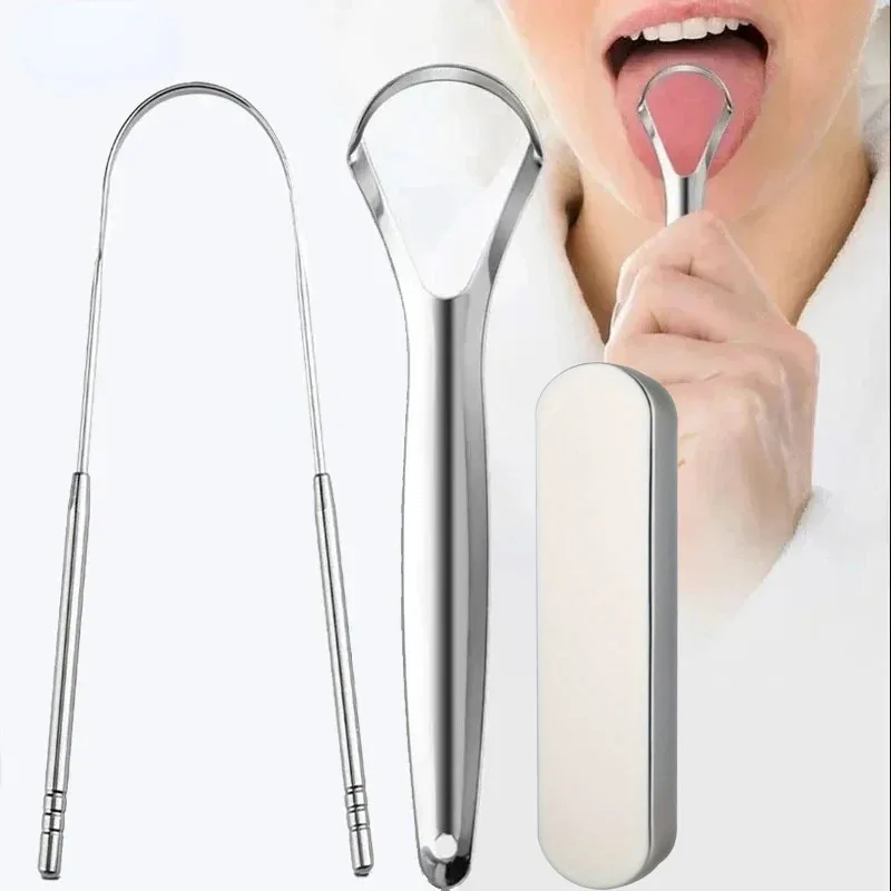 1/2 Pcs Wiederverwendbare Edelstahl Nützliche Zunge Schaber Reiniger Frischen Atem Reinigung Beschichtete Zunge Mundhygiene Pflege Werkzeuge Image