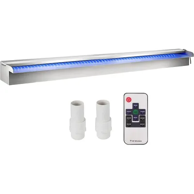 Pool Fountain Stainless Steel Pool Waterfall 35.4" x 4.5" x 3.1" with LED Strip Light Waterfall Spillway with Pipe