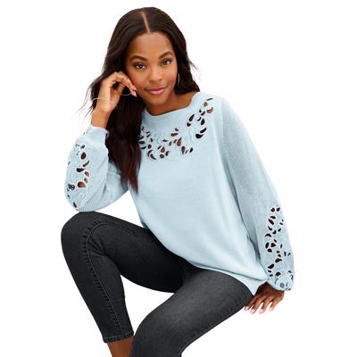 Plus Size Women's Cutout Pullover Sweater by Roaman's in Pale Blue (Size 14/16)