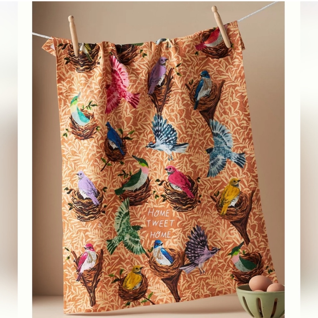 Anthropologie Kitchen | Anthropologie New New Nest Home Tweet Home Kitchen Towel | Color: Gold/Pink | Size: Os