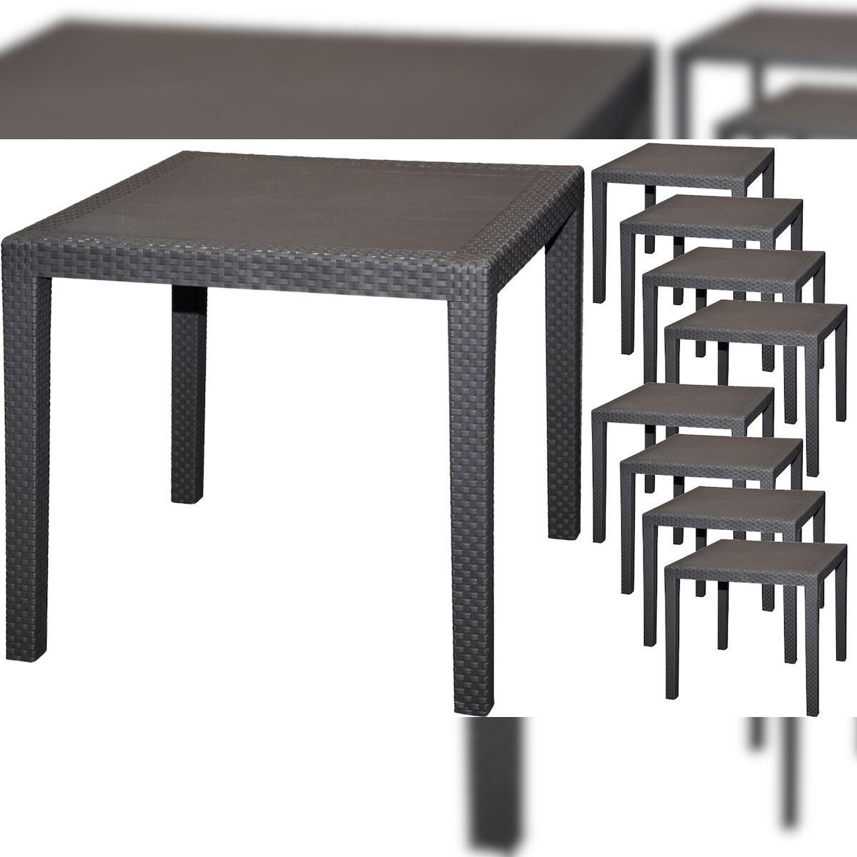 Gartentisch Bistrotisch 9 x Esstisch Rattan Optik Balkontisch 79x79cm Anthrazit Image