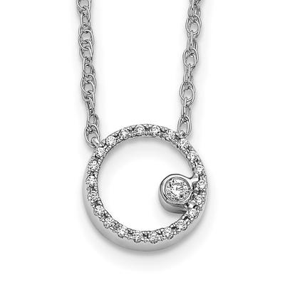 Curata 14k White Gold 0.12 CTW Diamond Open 9mm Circle Necklace, 16